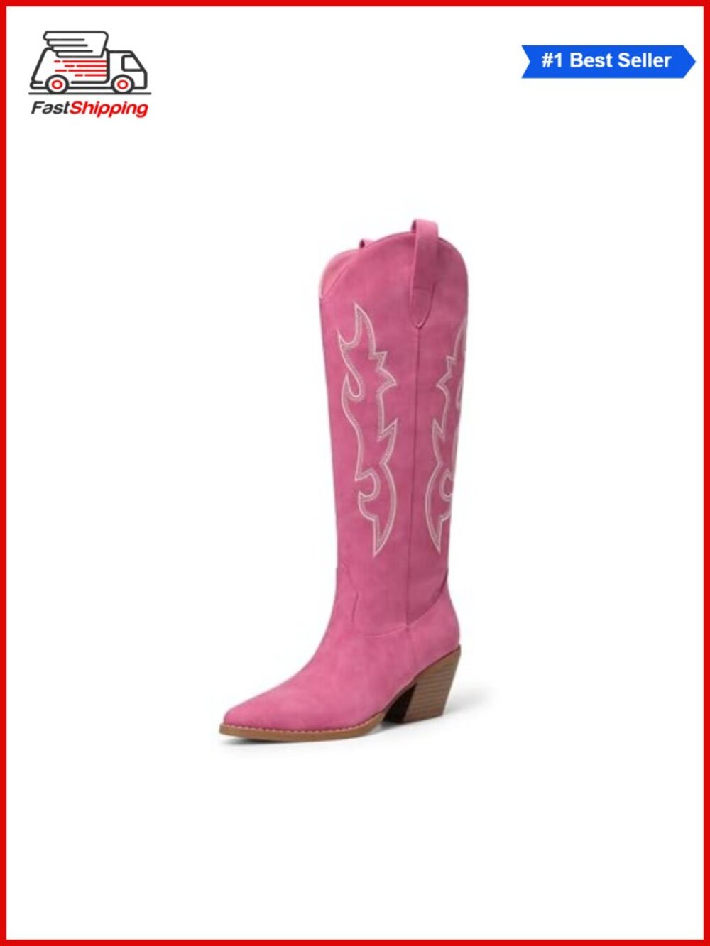 Knee High Cowgirl Boots Western Pointed Toe Faux Leather Women's